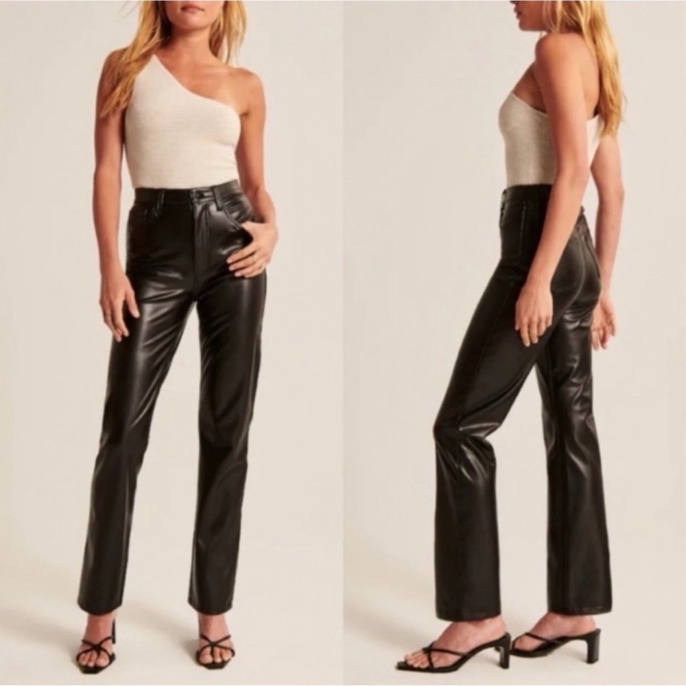 Abercrombie Vegan Leather 90s Straight Ultra High Rise Pants - Curve Love NWOT